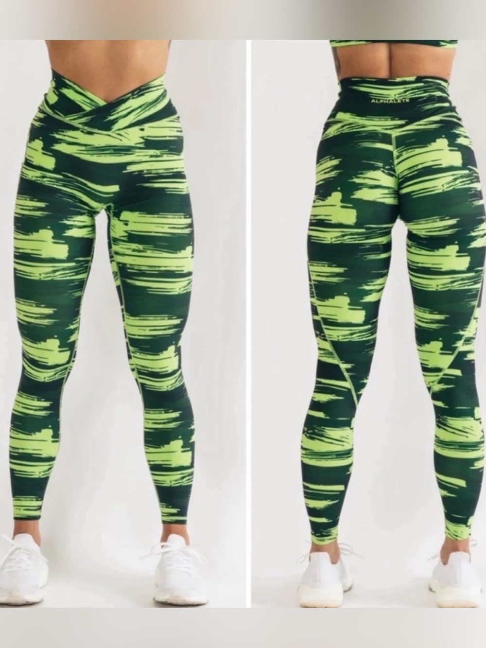 NWT Alphalete Surface Power Leggings Canvas Camo XS Neon Lifting Run Pilates